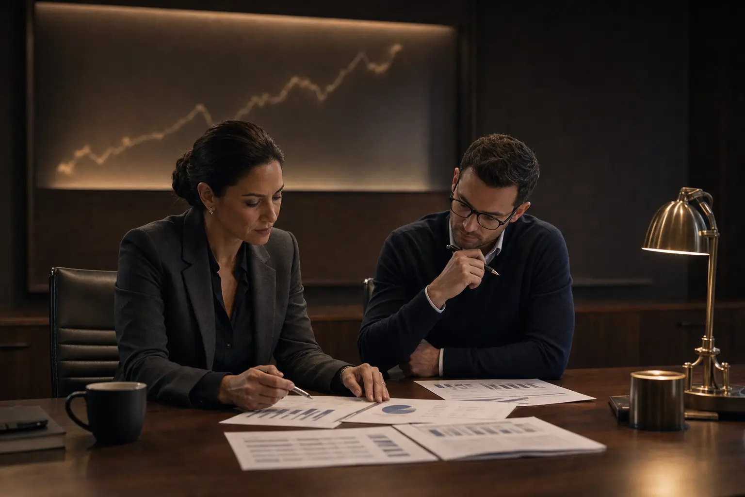 Managing partner and operations lead reviewing campaign-to-revenue attribution reports